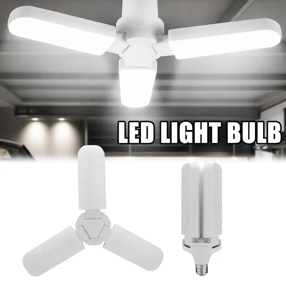 45W LED Garage Light E27 Deformable Ceiling Light Bulb 3 Adjustable Folding Panels Garage Shop Lights for Basement Workshop
