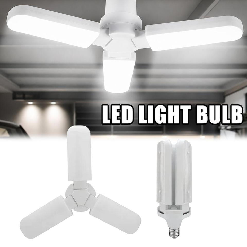  45W LED Garage Light E27 Deformable Ceiling Light Bulb 3 Adjustable Folding Panels Garage Shop Lights for Basement Workshop 