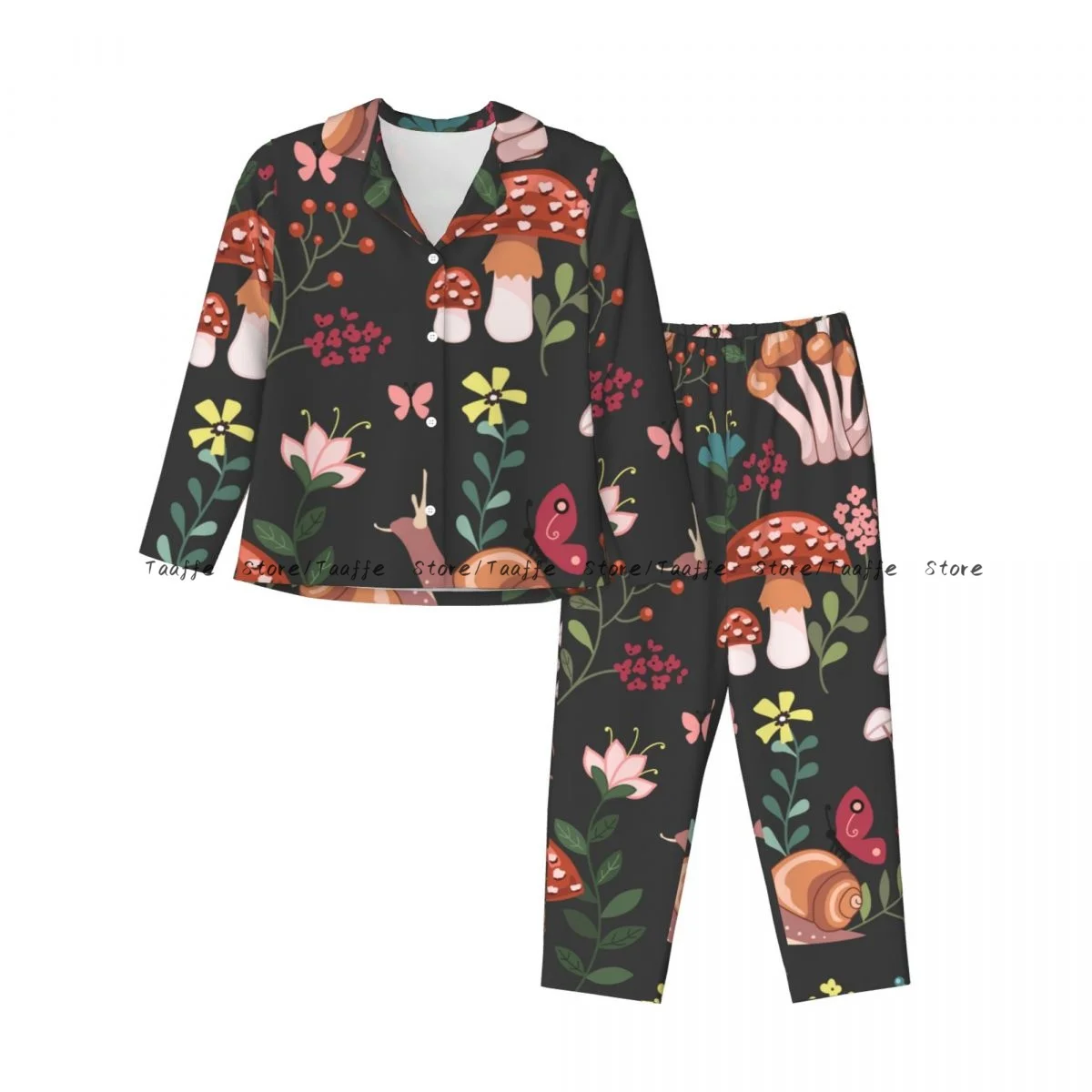 Women's Pajama Set Long Sleeve Pants Two Piece Whimsical Mushrooms Snails Butterflies Ladybugs Home Furnishing Set