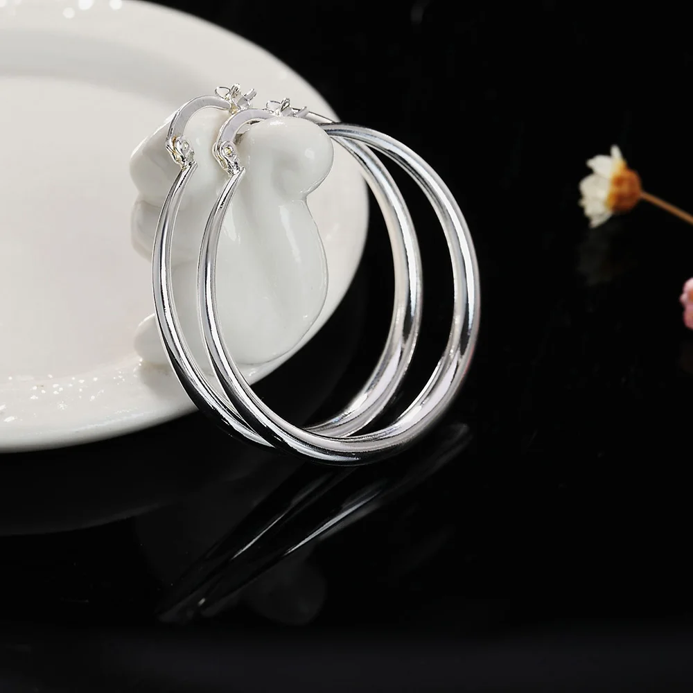 925 فضة غرامة 4 سنتيمتر قطر دائرة كبيرة أقراط للنساء موضة اكسسوارات حفلات الزفاف مجوهرات هدايا عيد الميلاد