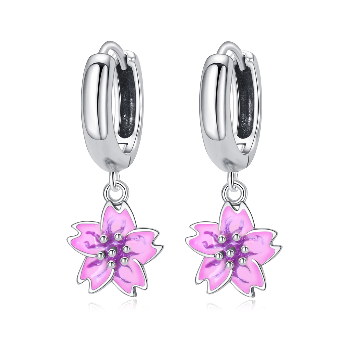 

PANQDIY 925 Sterling Silver Pink Purple Flower Pendant Earrings Suitable for Giving Ladies Valentine's Day Charms Jewelry Gifts