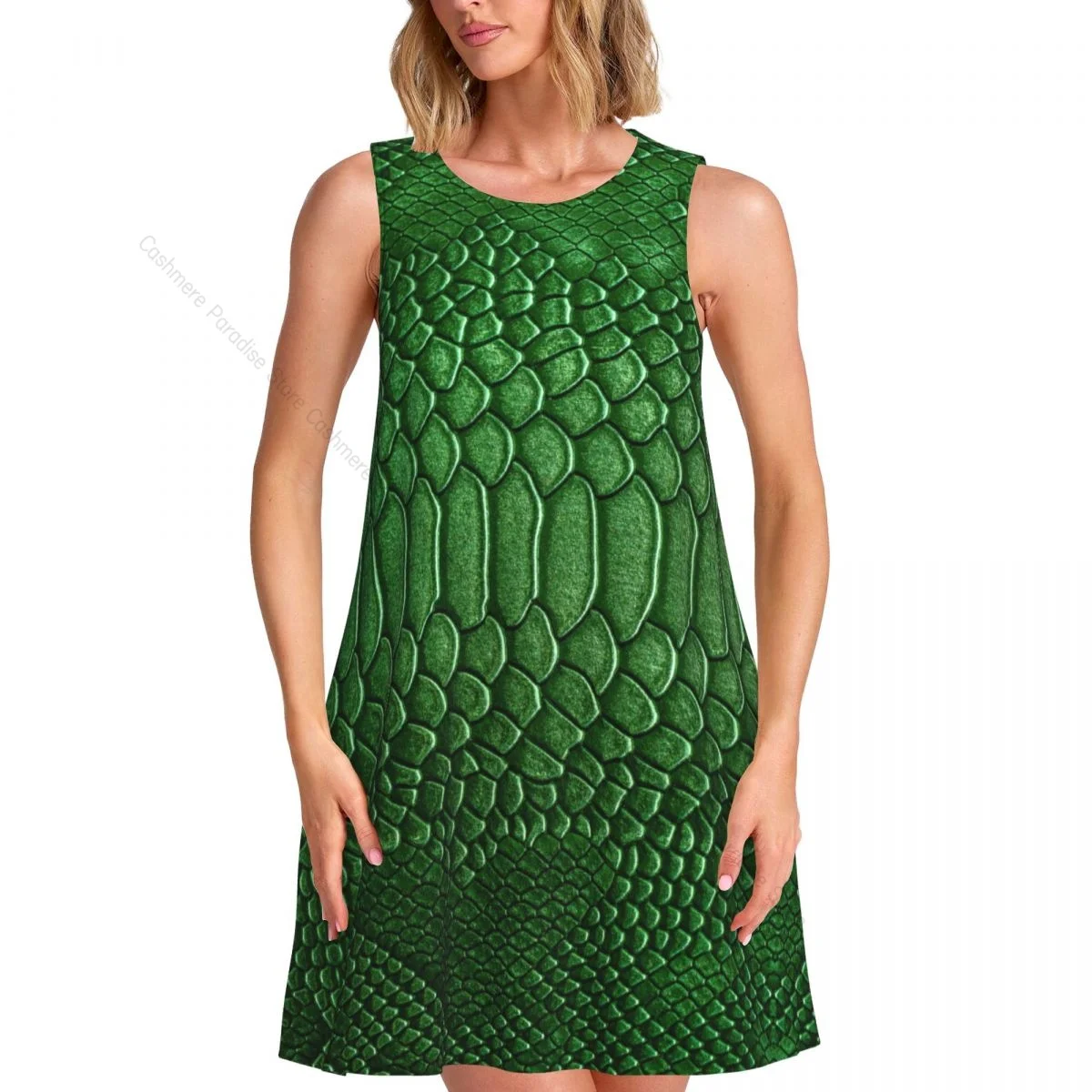 Abito da donna Scaglie di pelle di serpente verde Texture T-shirt casual estiva Abiti da spiaggia Coprispalle