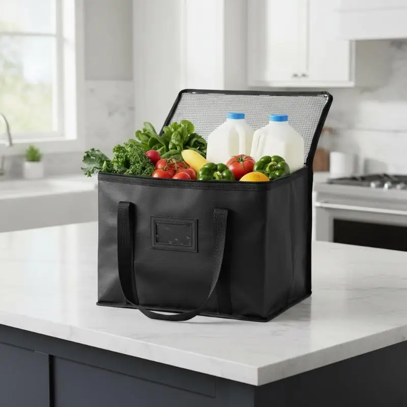 Large Insulated Thermal Tote Bag Zipper Cooler Storage Tote Bag For Food Delivery Camping Foil Lined Multi-Size
