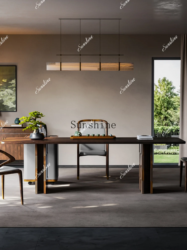 

Walnut modern high-end living room tea table and chair combination Italian light luxury home office creativity FT