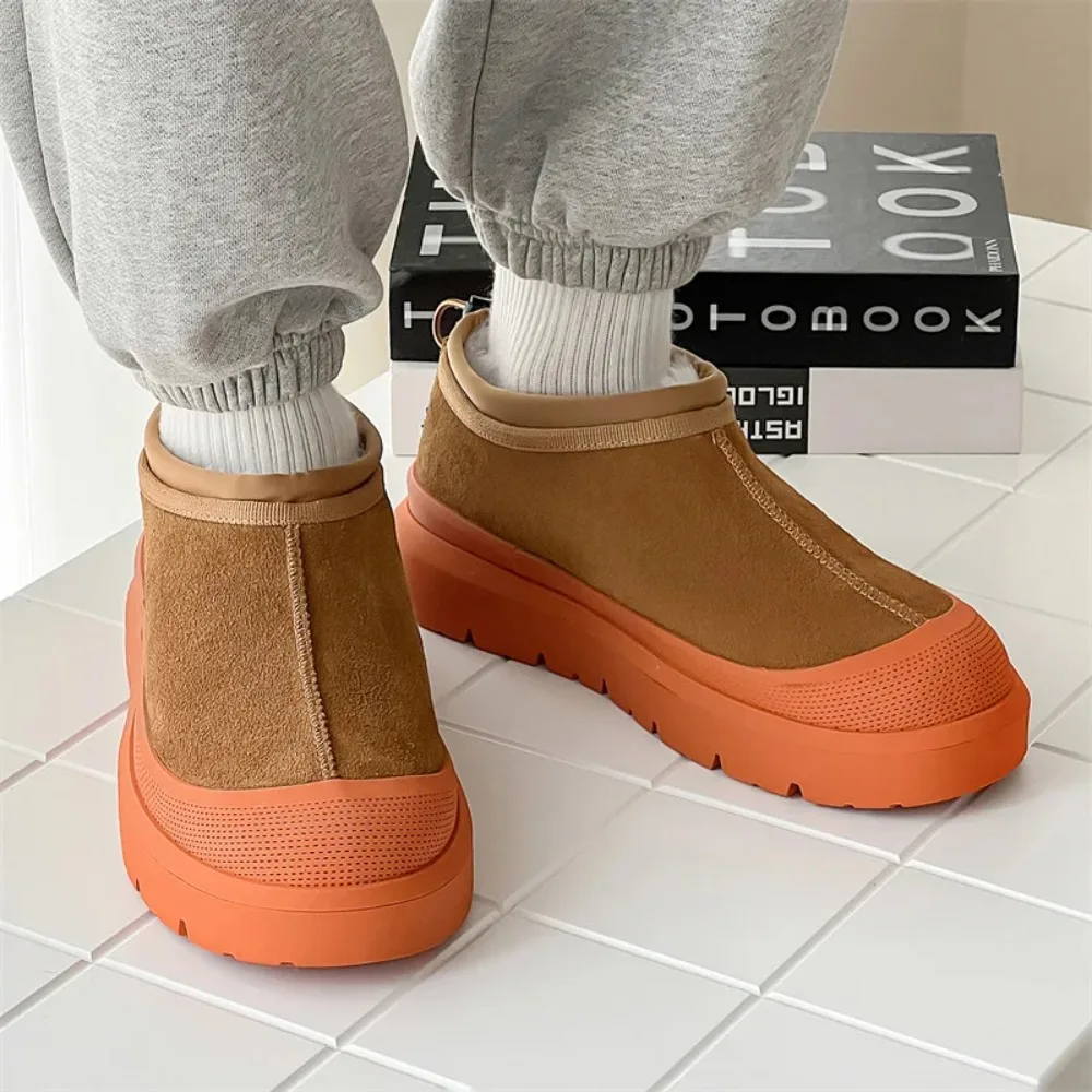 

men's casual warm cotton snow boots slip-on cow suede leather shoes cowboy platform winter boot brand designer ankle botas mans