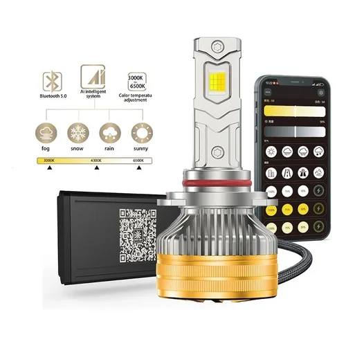 2 uds H4 Tri color APP Control Dual Hosting faros LED H1 H7 H11 9005 9006 9012 6500K 4300K 3000K para luces de faros de coche