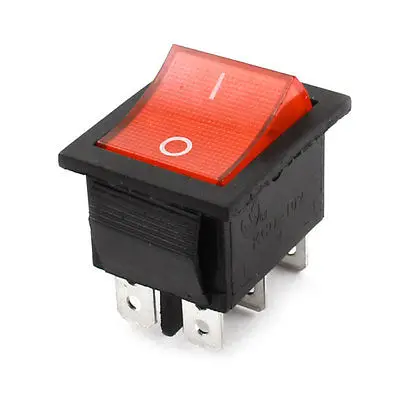 

5A AC 220V DPDT ON/ON 2 Position Panel Mount Red Button Rocker Switch 6 Pin