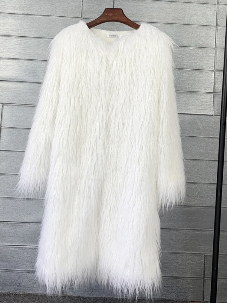 Winter Women Faux Fox Fur Long Coat Thick Full Sleeve Fluffy Luxury Fur Jacket Sheep Fur Loose High Street Thick Plush Outwear