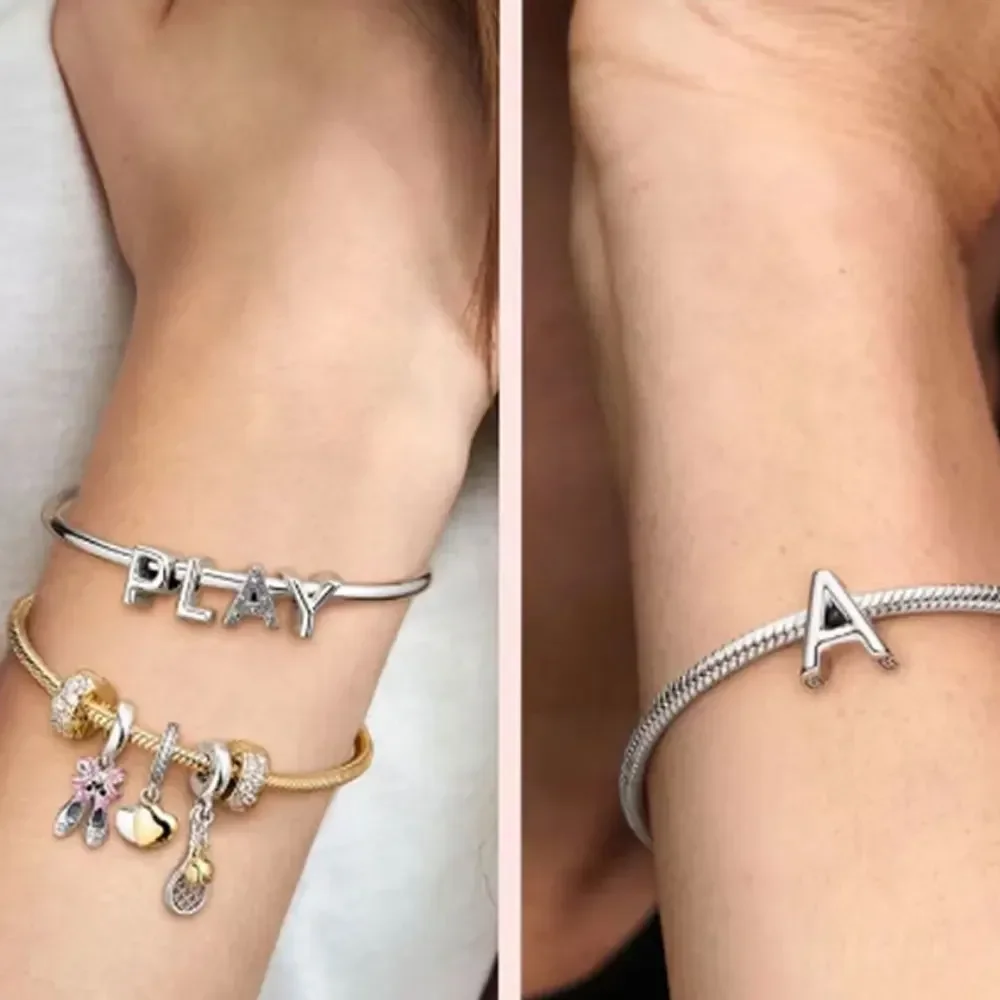 26 English Letters on The Back Love Zircon 925 Sterling Silver for Women Diy Original Bracelet Accessories Jewelry Making Gift