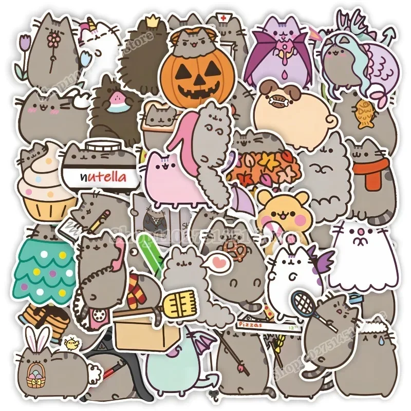 50pcs Pusheen Stickers Cute Fat Cat Graffiti Decal Scrapbook Skateboard Luggage Phone Decor Waterproof Sticker Kids Classic Toys