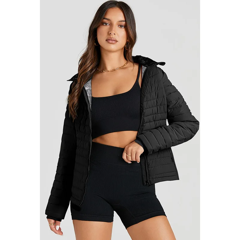 

Женская стеганая куртка с воротником-стойкой, однотонная, теплая, универсальная, на молнии, европейско-американская модная зимняя куртка