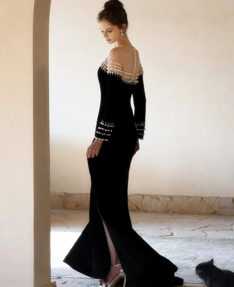 Light Luxury Niche Fish Tail Engagement Evening Mermaid Gown Europe Trend Annual Meeting Black Bridal Party Toast Dress TP065