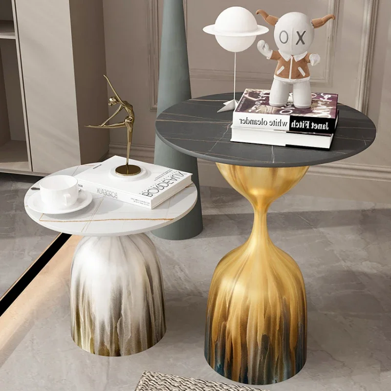 

Nordic Round Side Table Luxury Sofa End Table Small Home Marble Coffee Bench HandBrushed Artistic Tea Desk