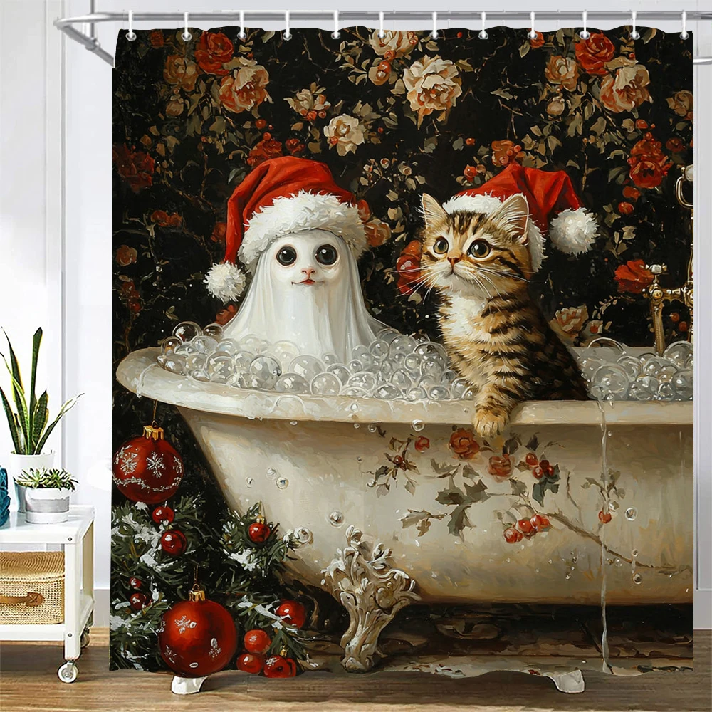 

Christmas Shower Curtain 3D Printed Funny Creative Merry Christmas Bathroom Curtains Waterproof Fabric Decor Bathtub Screen