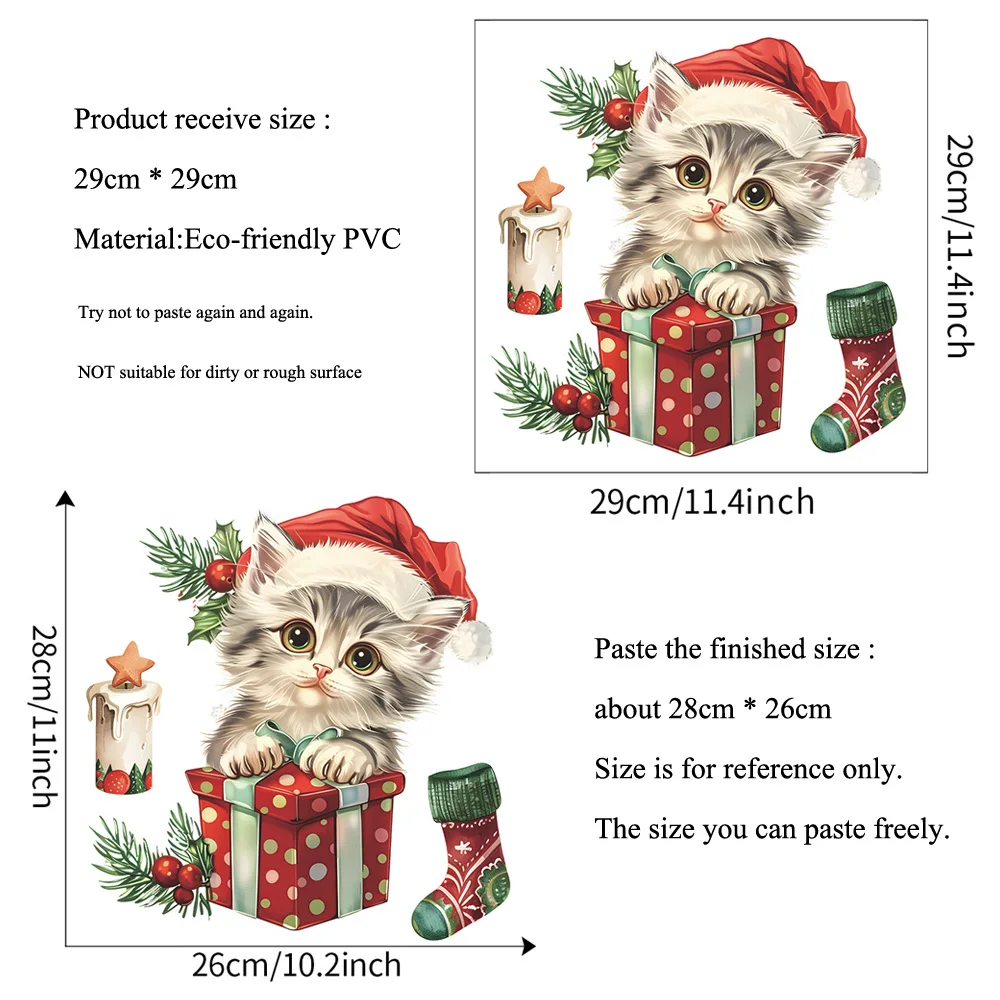 Cute Christmas Cat Wall Sticker For Christmas Bathroom Toilet Decoration Mural Festival Cupboard Home Decor Self-adhesive Decals
