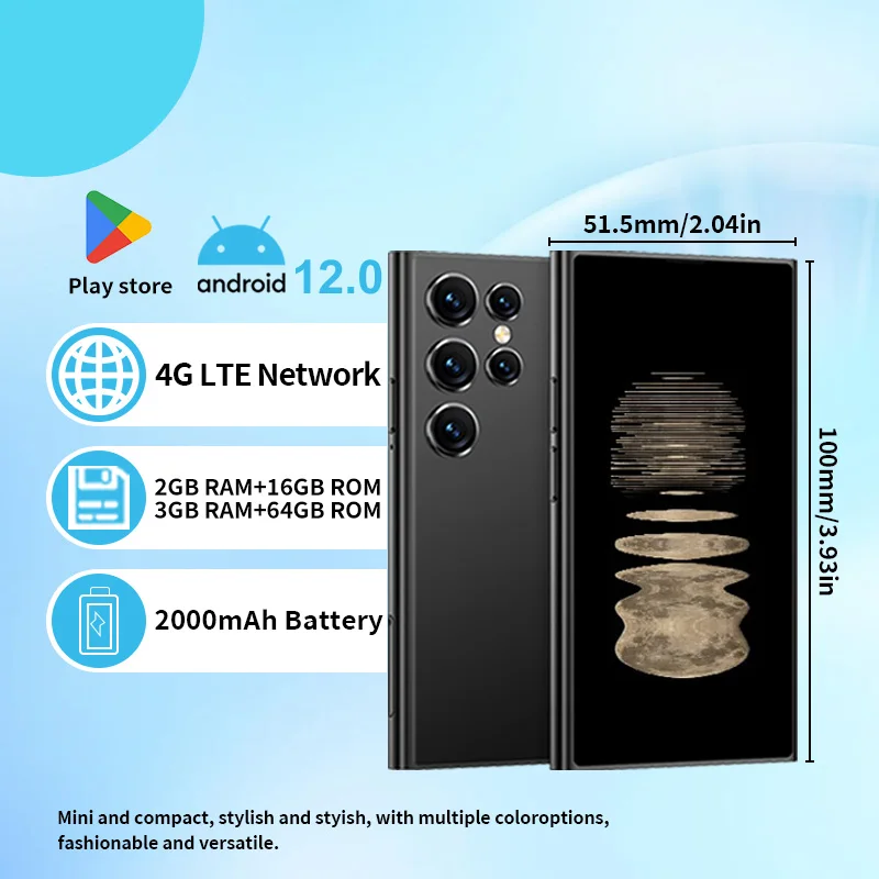 ONEMYTH S26 Pro 4.0-inch Mini Smartphone | 4G Dual SIM Dual Standby | Android 12 | 3+64GB | Facial Recognition Mini Phone