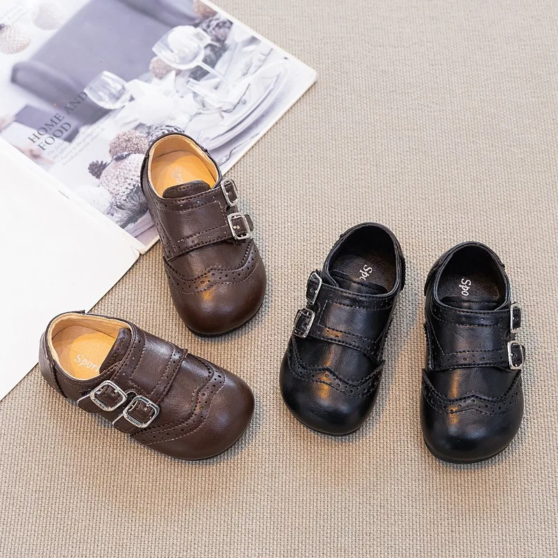 Kids Flat Shoes Korean Style Round Toes Children Leather Shoes Soft Bottom 2026 Brand New Girls Casual Shoes Non-slip Trendy