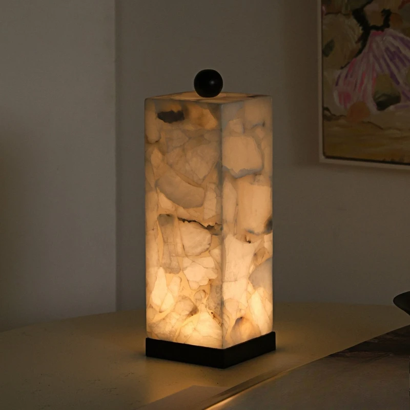 Nordic natural marble table lamp Chinese zen living room study bedroom simple designer luxury stone marble table lamp