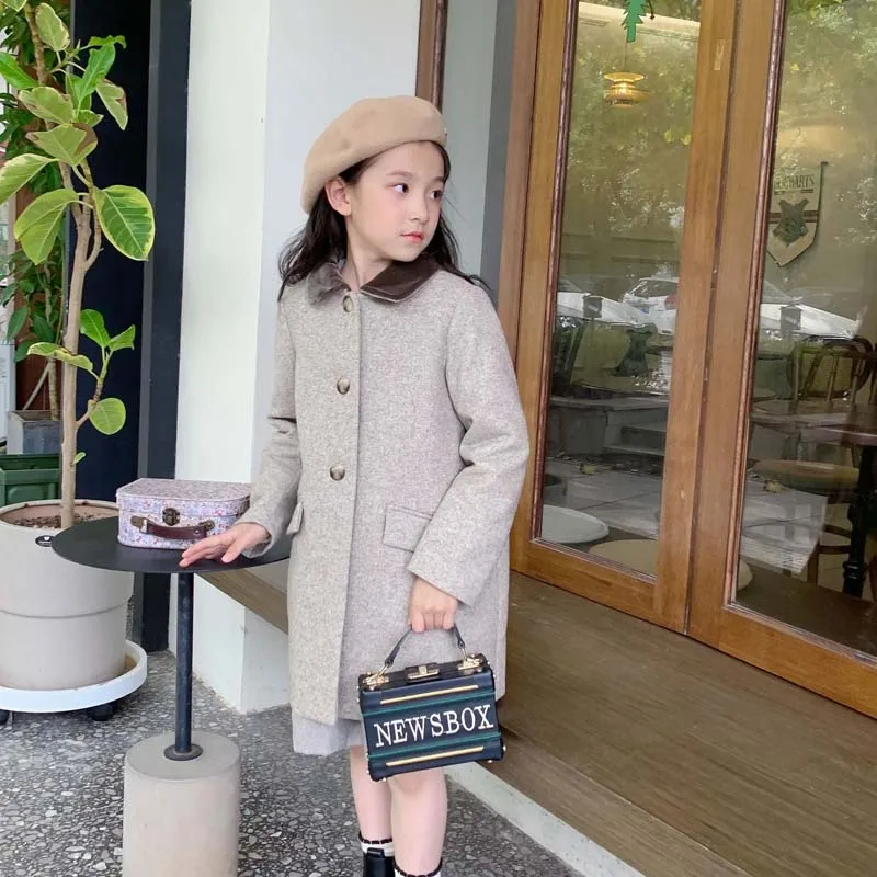 

In Stock 2025 Autumn Winter BP Baby Girls Padded Temperament British Style Coat with Brown Collar Fashion Winter Girl Wool Coat