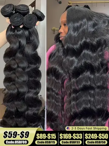 30 36 Inch Body Wave Raw 1 3 4 Bundles Indian 100% Unprocessed Human Hair Wavys Double Drawn Virgin Bundles Weave Extensions