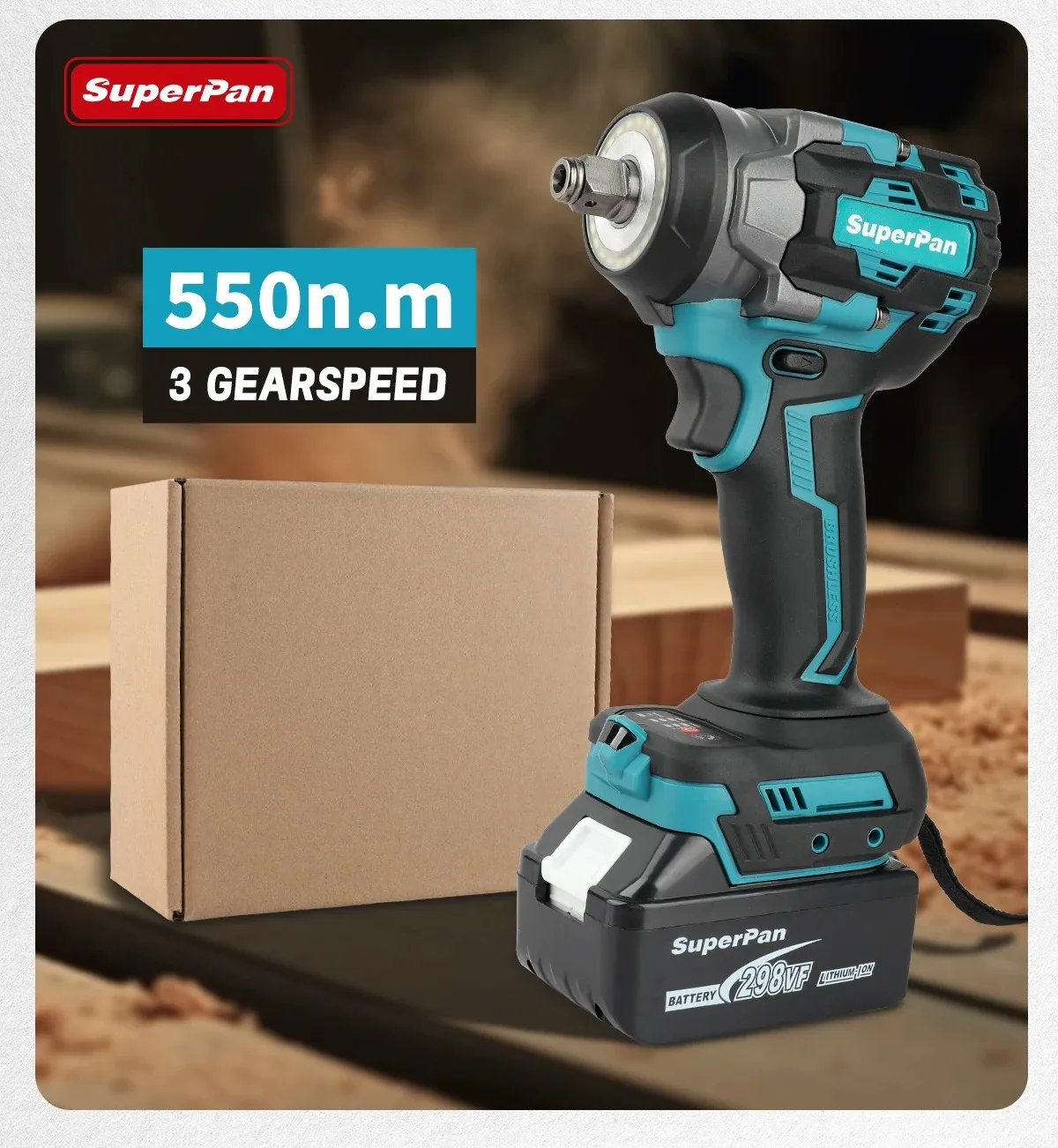 

SuperPan 550Nm Cordless Impact Wrench, Brushless, for Vehicle Maintenance/Woodworking, Home DIY,Fits Makita 18V Battery PIN
