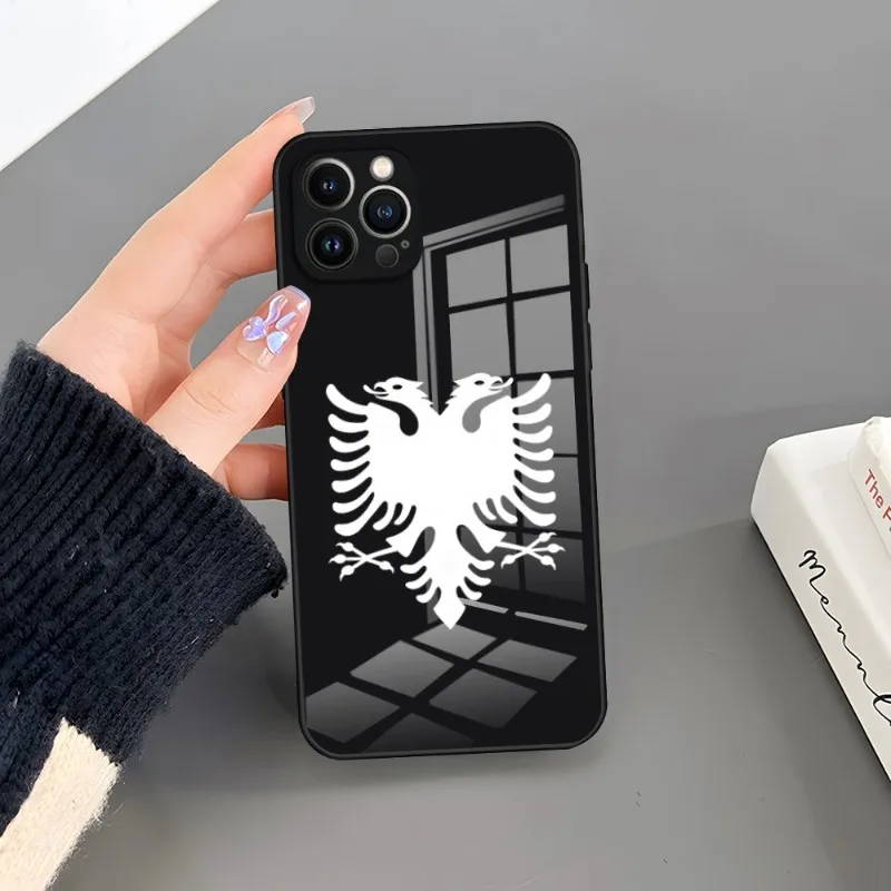 Albania Flag Eagle Phone Case For IPhone 14 Pro Max 15 12 11 13 Mini X XR XS 8 7 6 Plus SE Tempered Glass Back Cover