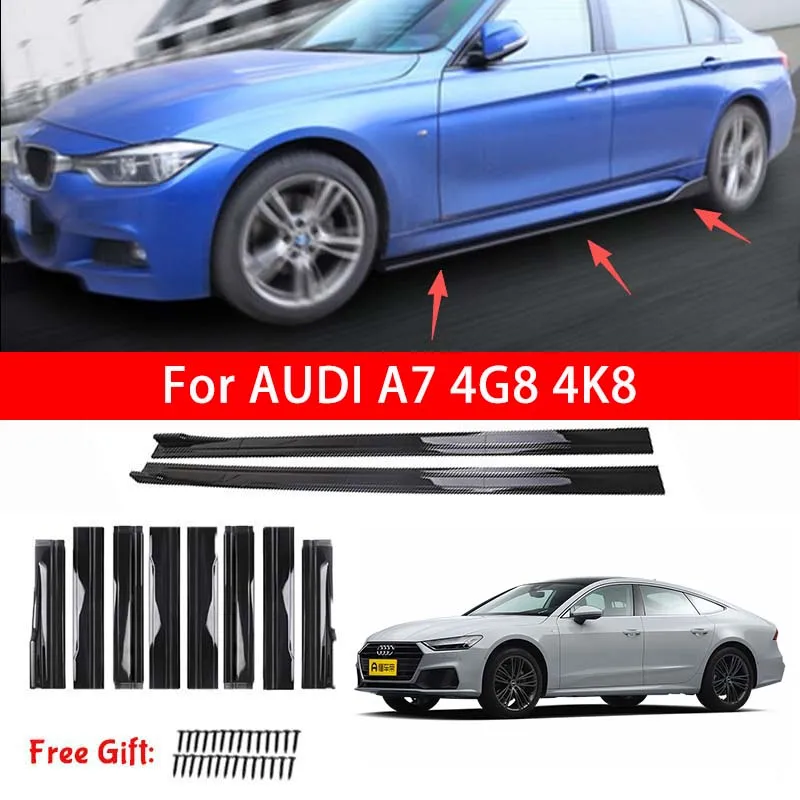 For AUDI A7 4G8 4K8 Car Side Skirt Splitters Extended Side Spoiler Sport Body Kit Bumper Lip Modified Parts 8Pcs
