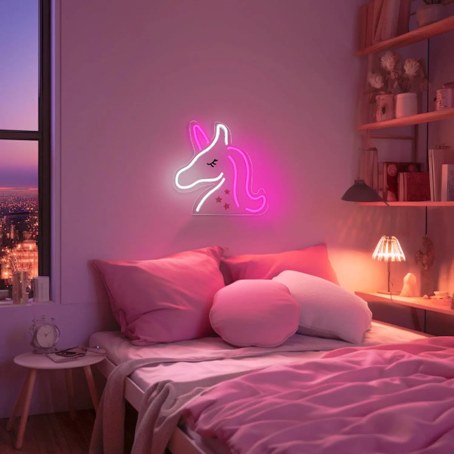 Letrero de neón de unicornio con luz LED para niñas, sala de sueños, dormitorio, decoración de pared y ventana, fiesta, habitación de niños, regalo de cumpleaños y Navidad para chico