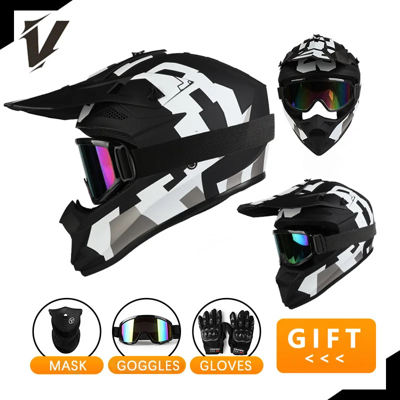 Off Road Motorcycle Helmet Rally Downhill Full Helmet Riding with Goggles Suitable for All Seasons for Men Women and Children