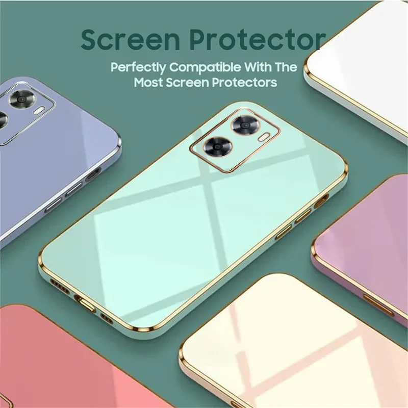 Glossy Plated Phone Case For OPPO A17 A16 A15 A16S A36 A52 A5 A9 A58 A53 A57 A78 Reno11 10 11F A74 A93 Silicone Protector Cover