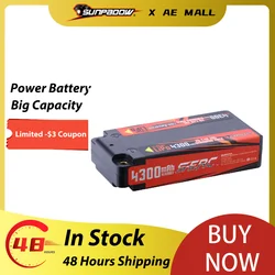 Sunpadow 2S 7.4V Shorty Lipo Battery 4300mAh 70C Hard Case with 4mm Bullet for RC 1/8 1/10 Scale Vehicle Car Truck Tank Buggy