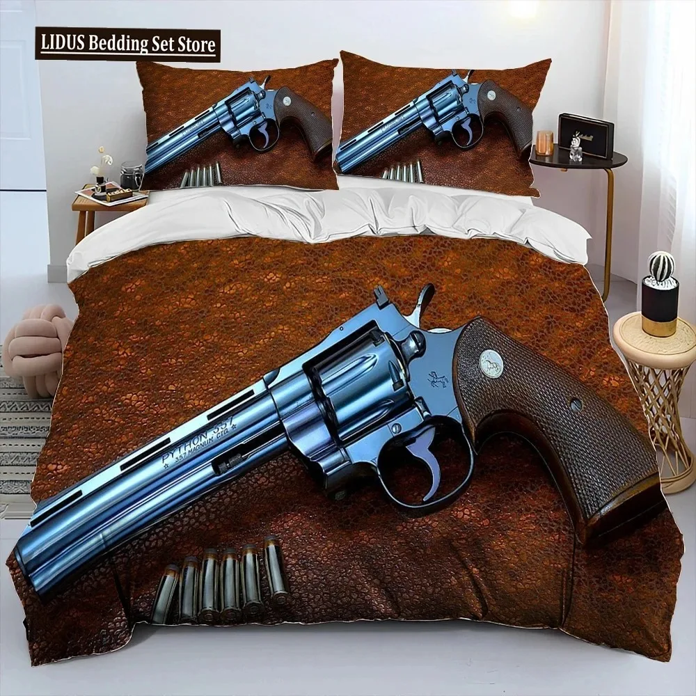 3D Rifle Revolver Cartridge Gun Comforter Bedding Set,Duvet Cover Bed Set Quilt Cover Pillowcase,King Queen Size Bedding Set