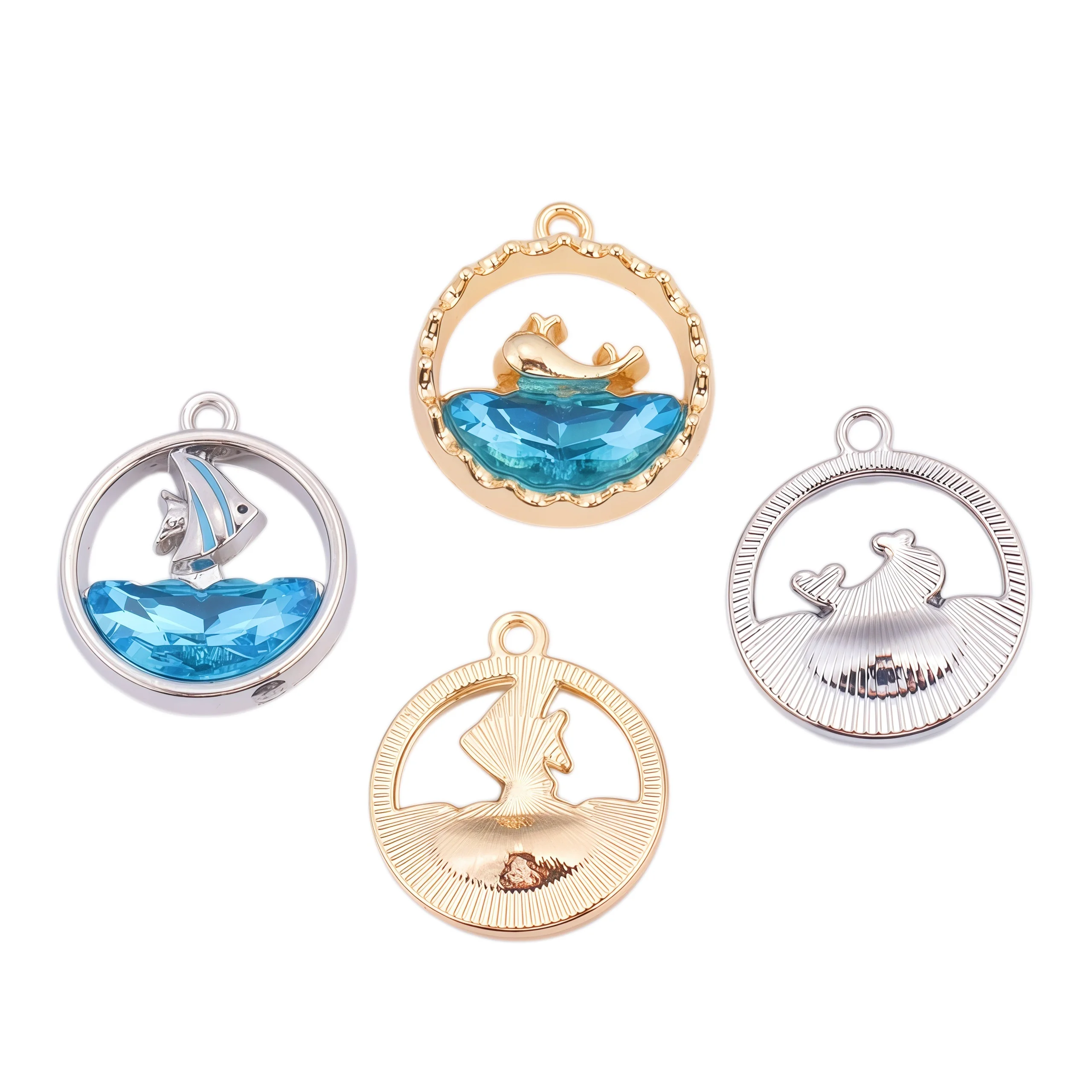 Summer Ocean Crystal Fish Dolphin Charms Blue Water Drop Pendants for Necklace Earrings DIY Jewelry Making Supplies Findings