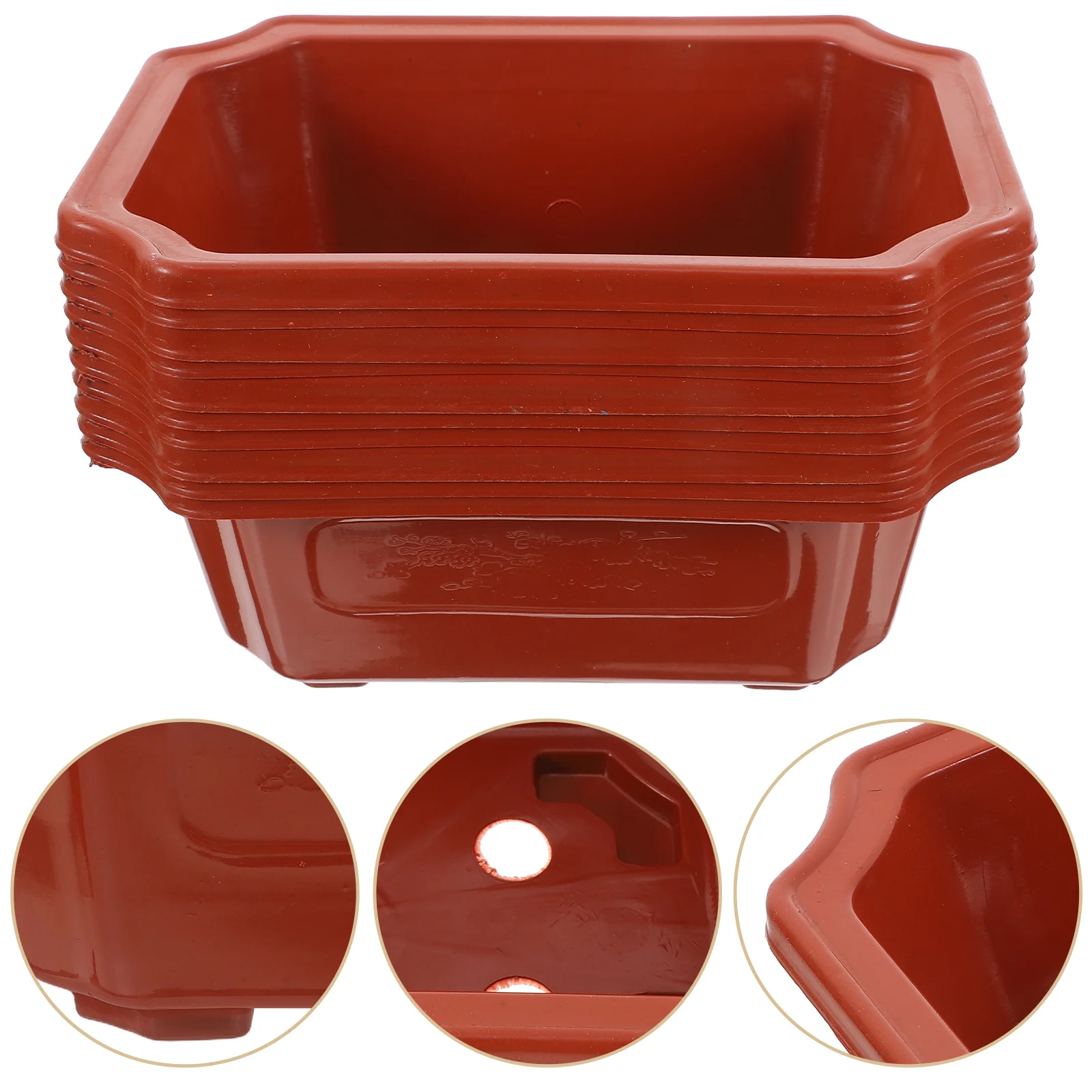 

10 Pcs Bonsai Pot Vintage Style Flower Pots Plastic Planting Gardening Accessory Container Rectangular Flowerpot Home Classical