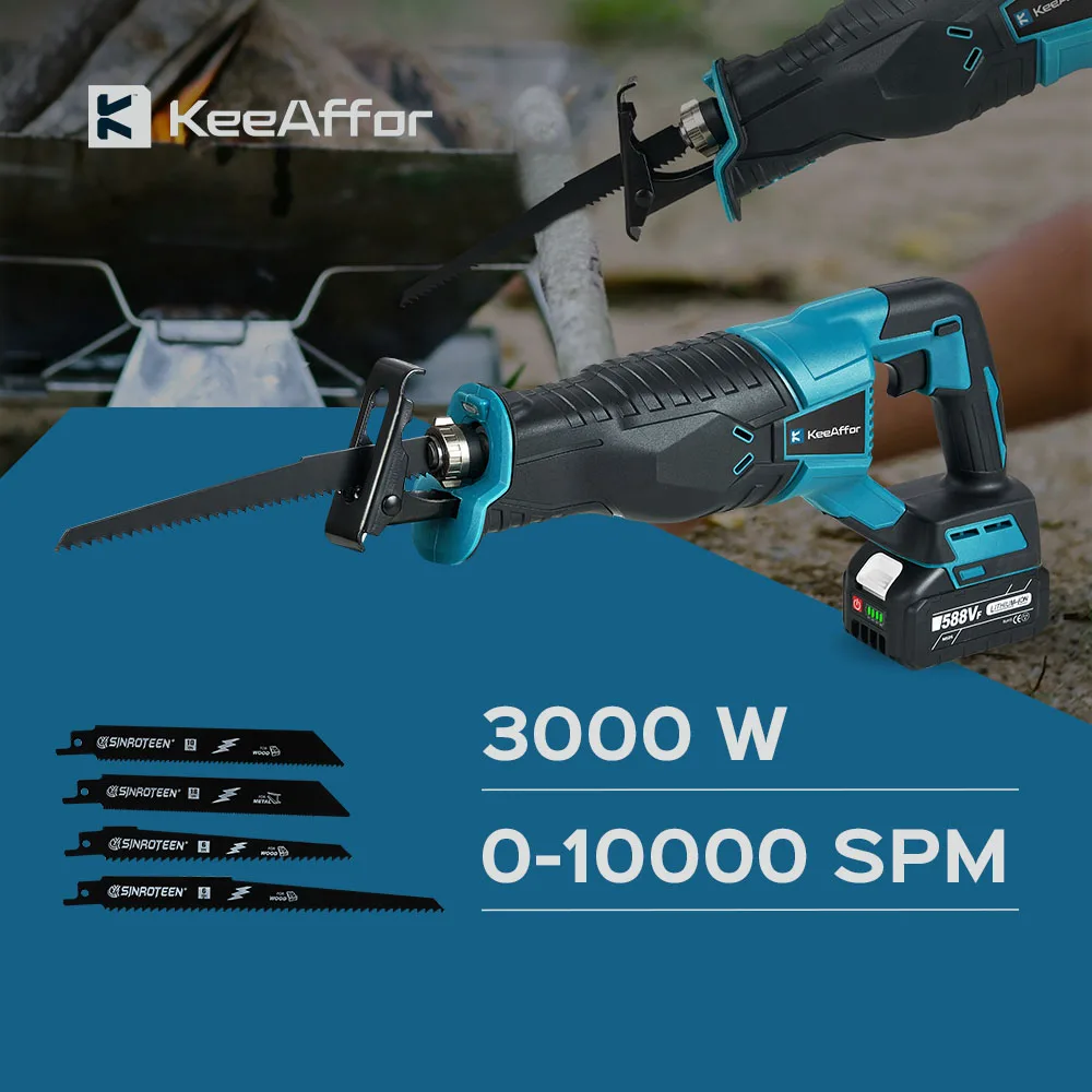 

KEEAFFOR 3000W 10000SPM Electric Reciprocating Saw Electric Chainsaw Wood Pipe Metal Cutting Power Tool For Makita 18v Battery