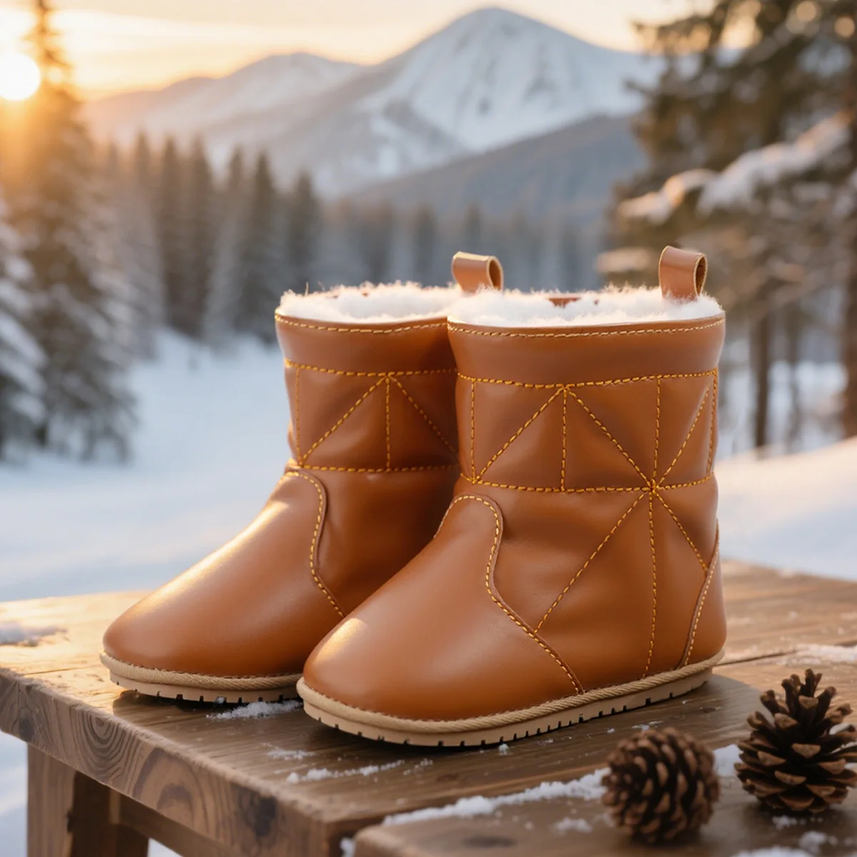 

Retro PU Leather Baby Boys Girls Casual Booties Winter Solid Color Warm Indoor Outdoor Walking Shoes Rubber Soft Anti-slip Sole