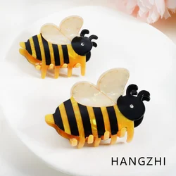 HANGZHI Yellow Black Stripe Rhinestone Bee Hair Clip Cute Cartoon Animal Shark Clip Unique Creative Hair Accessories For Women