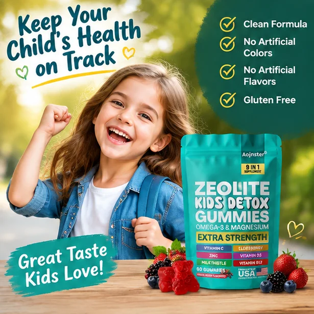 Kids Zeolite Detox Gummy Supplement 9-in-1 Formula, Omega 3, Magnesium, Zinc, D3, B12, Vitamin C, Elderberry, Milk Thistle