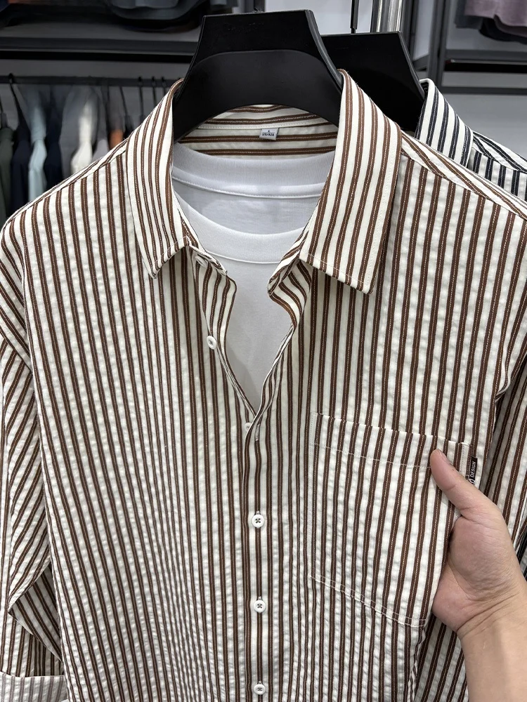 

Rn Men's Long Sve Striped irt Casual Comfortable Cotton Blend Busin Casual Sle Breathable Youth Faion irt