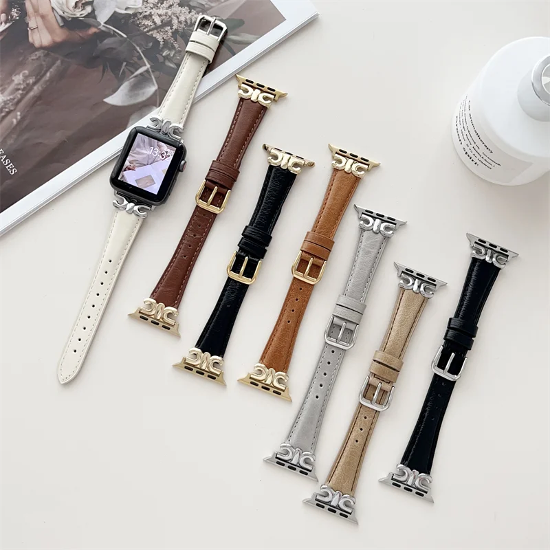 クリエイティブなファッションブランドのテクスチャプリント,本革のストラップ,iwatch用,ウルトラ/8/7/6/se,49mm,41mm,45mm,44mm,40mm
