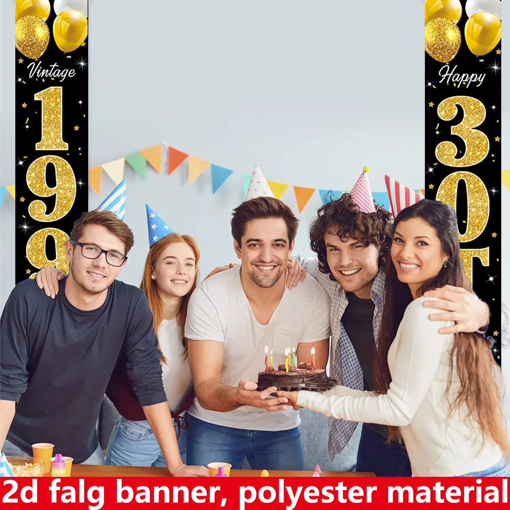 2D-Flachbanner, 2-teiliges Geburtstagsbanner, Polyestermaterial, 70,9 Zoll * 12 Zoll, Vorhangbanner für die 30. Geburtstagsfeier – 1996 Retro Gold