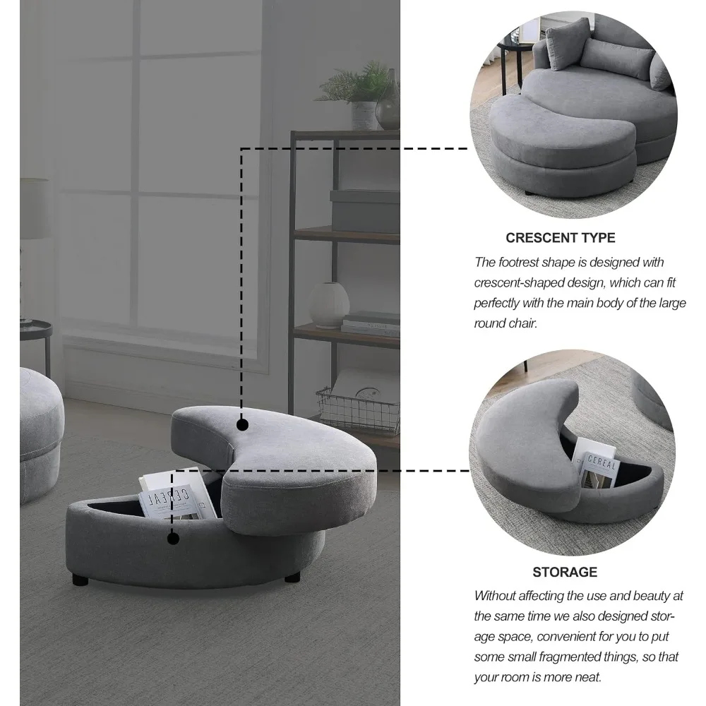 Swivel Accent Barrel Chair with Storage Ottoman,51 Lounge Chair,Solid Color Linen Fabric Round Oversize Swivel Leisure Chair