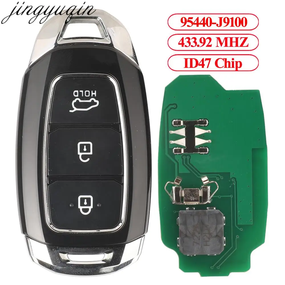 

Jingyuqin 3 Button Remote Car Key Alarm 433.92MHz ID47 Chip For Hyundai Kona 2018 Smart Keyless Entry Fob 95440-J9100