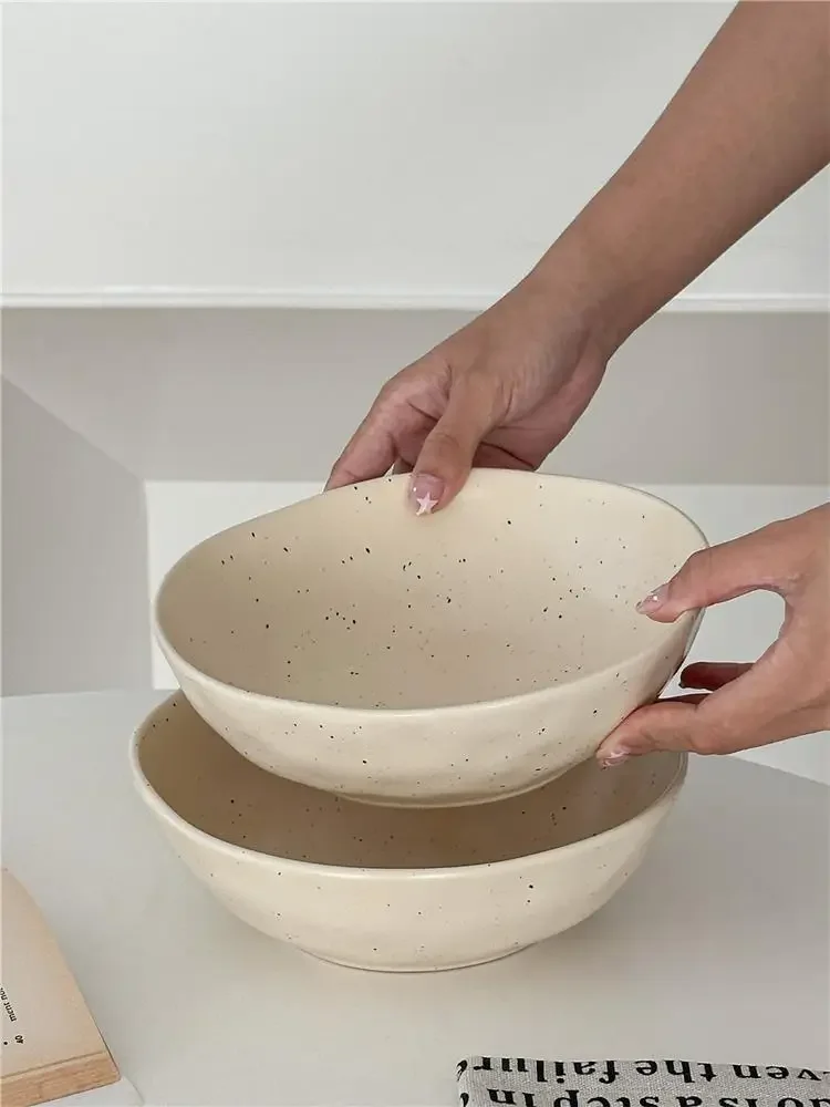 Large Size Ins Style Splashed Ink Bowl for Home Use Instant Noodles Rice Salad Soup Ceramic Bowl Smooth  Matte Finish