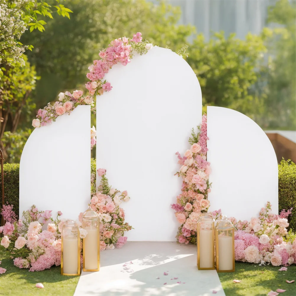 3PCS Set Arch Backdrop Stand Cover Double Sided Round Top And Half Moon Top Stretchy Backdrop Cover For Party Wedding Decoration