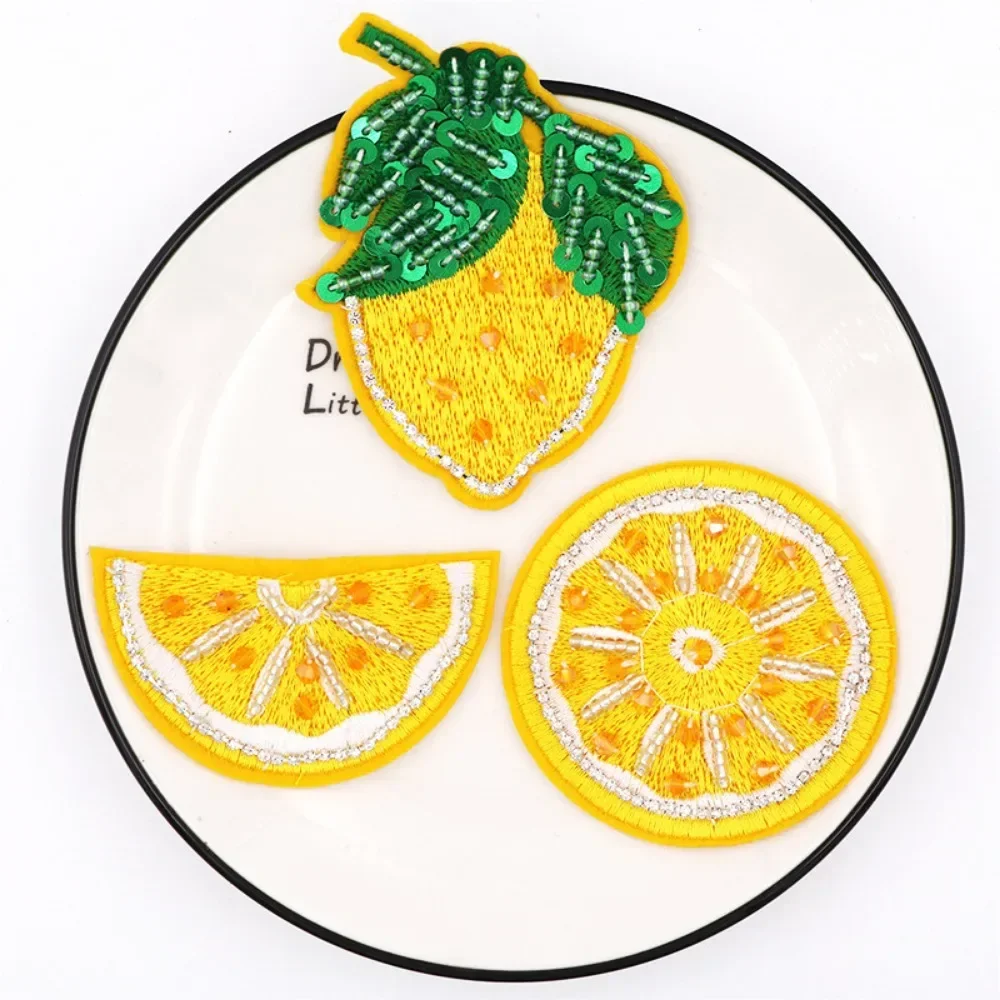 Handmade Beads Fruit Yellow Lemon Yellow Peach Cloth Sticker Cute Embroidery Patch Hat Clothing Accessories