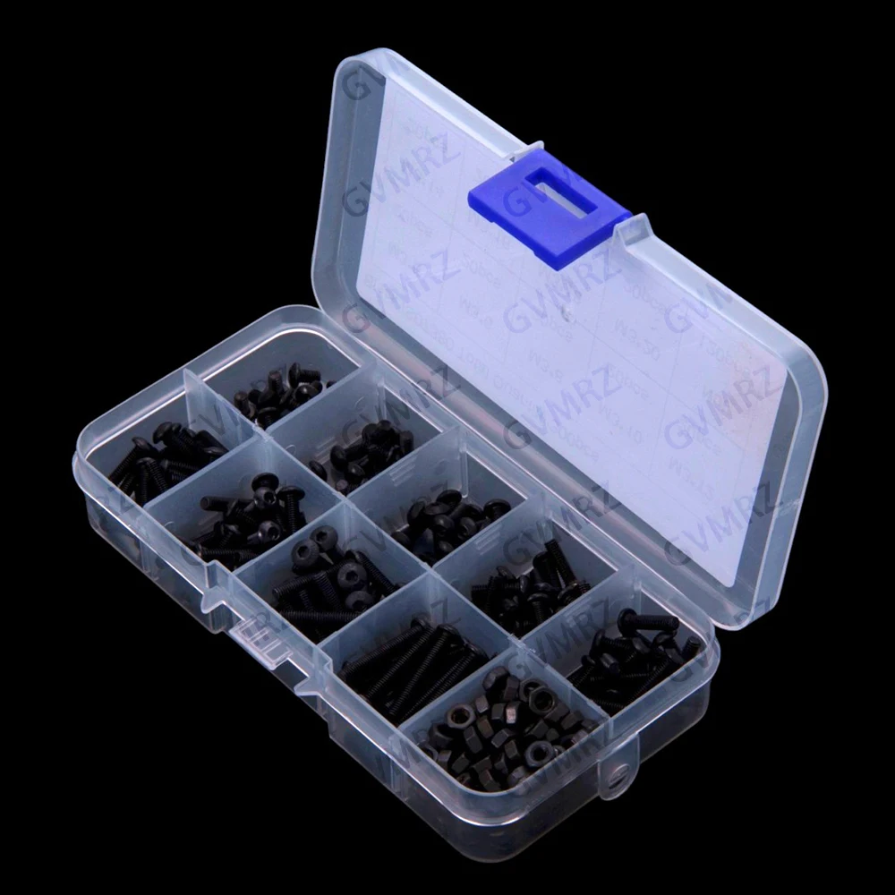 300pcs M3*5 M3*6 M3*8 M3*12 M3 Black Pan Head Hex Socket Screws M3*20 M3 Nut  M3*14 M3*16 M3*18