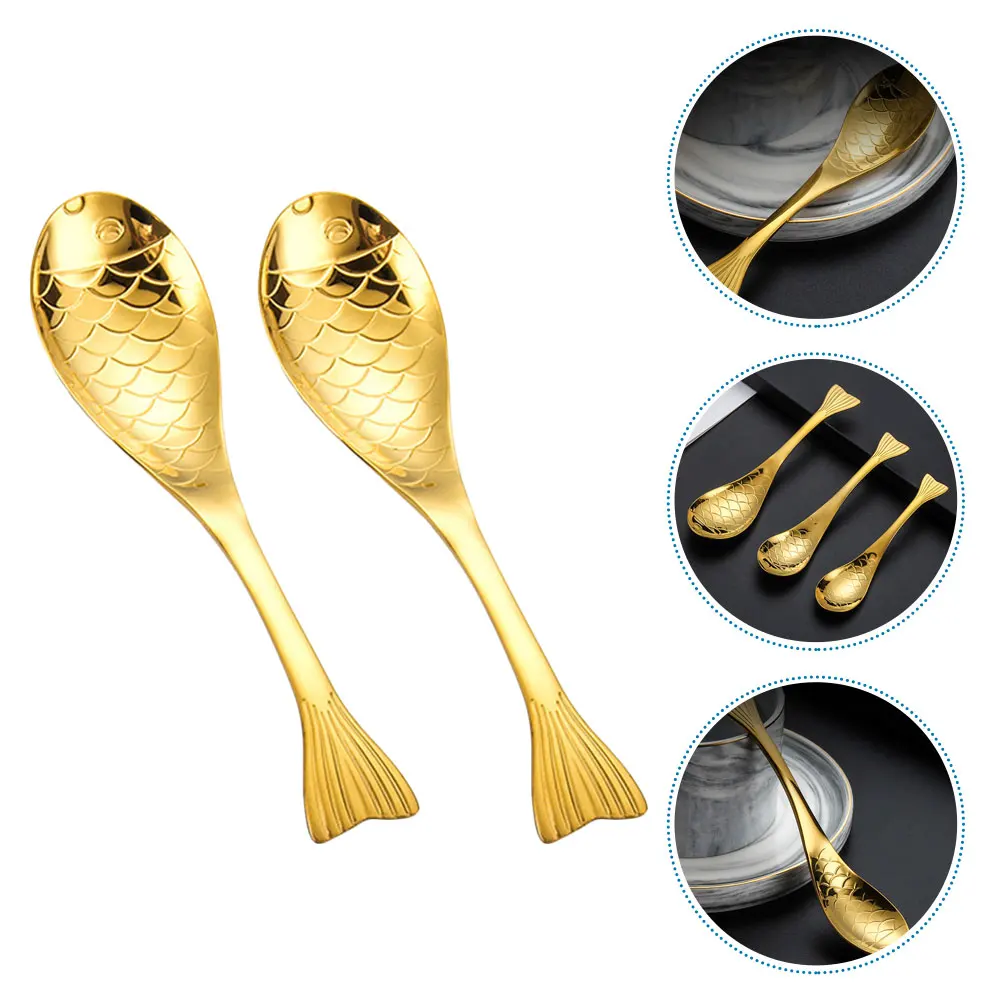 

2pcs Stainless Steel Fish 304 Smooth Edges Coffee Stirring Spoon Bright Surface Ergonomic Design Adjustable Meal Spoon for Tea