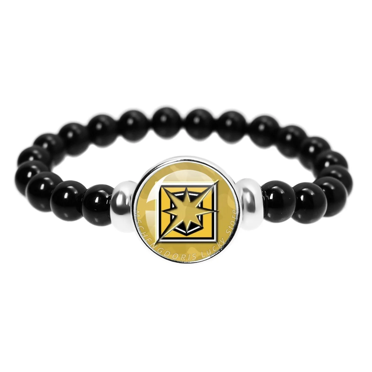 Rainbow Game Six Siege Skill Icon Pattern Bracelet Handmade Glass Elastic Bead Bracelet Bangle Jewelry Accessories Gift