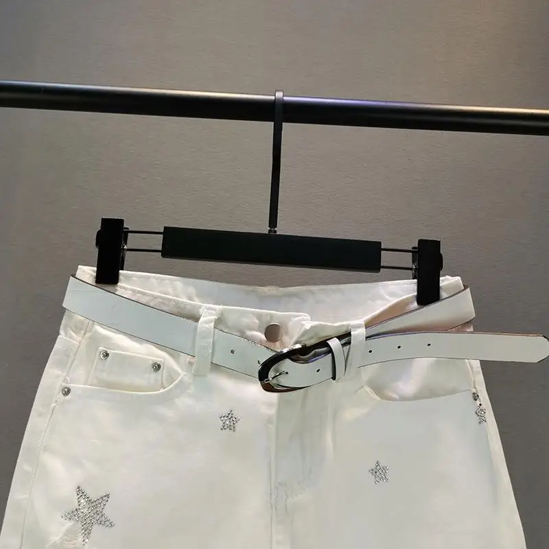 Women Jeans White Long  Pants Woman Clothing Baggy Trouser Vintage Hole Stars Y2k Casual Chic Streetwear Thin Summer Solid